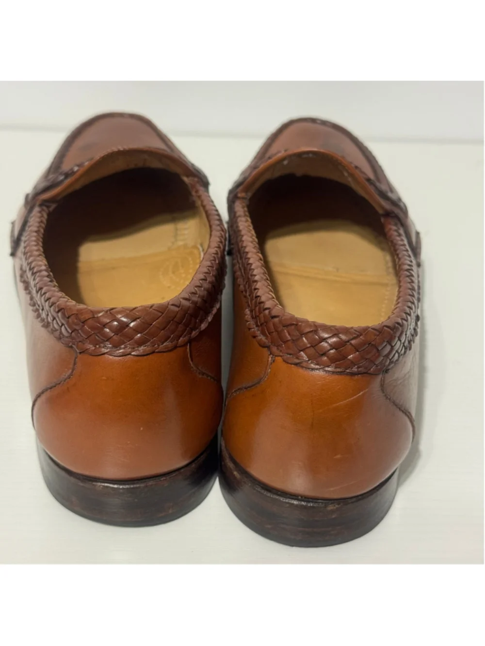Vintage Allen Edmonds Brown Leather Braided Penny Loafers Men Dress Shoes Sz 13